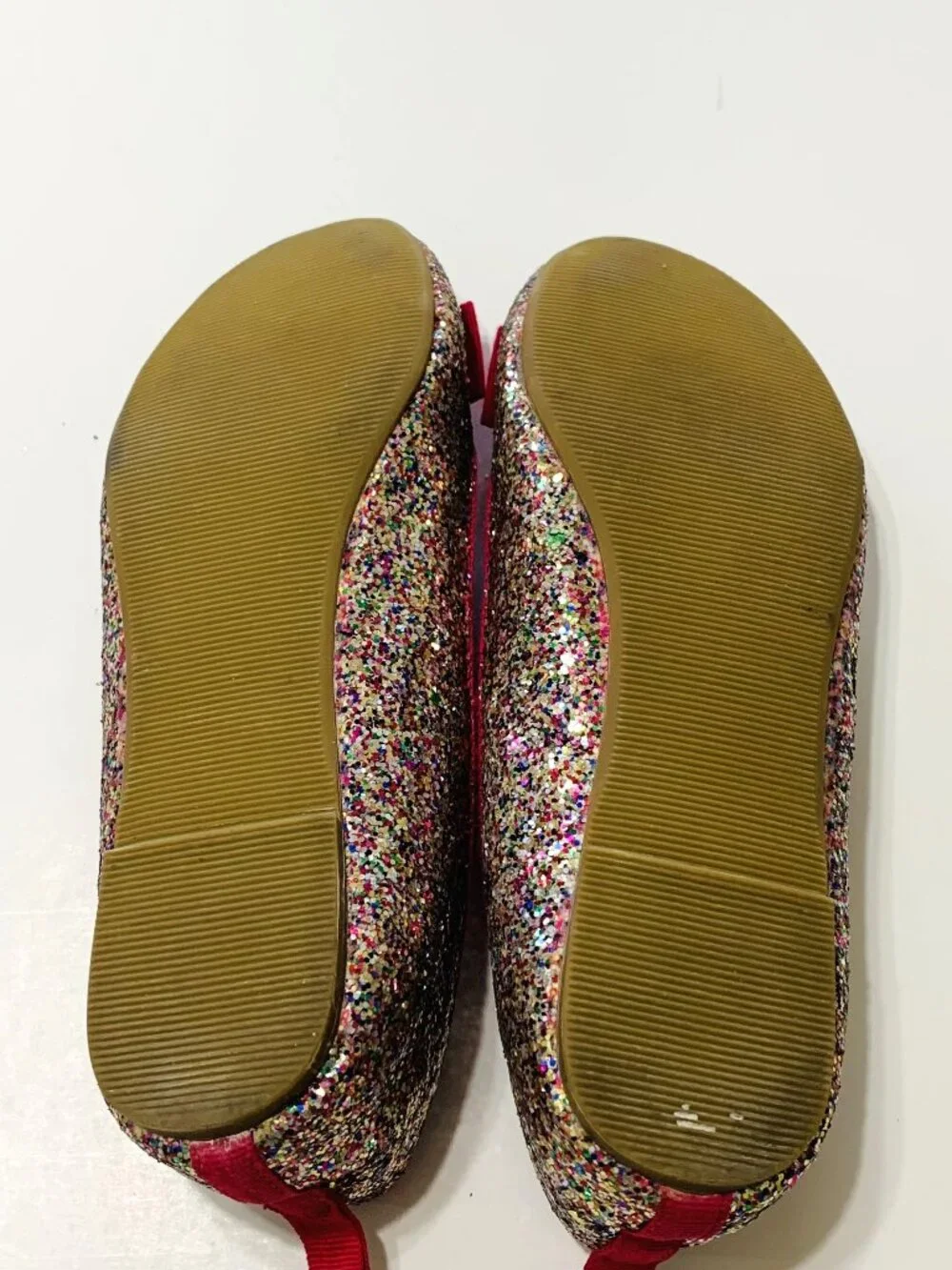 Like New Girls Glitter Ballet Flats Pink Bow Sequin Slip-On Sparkling Size 4